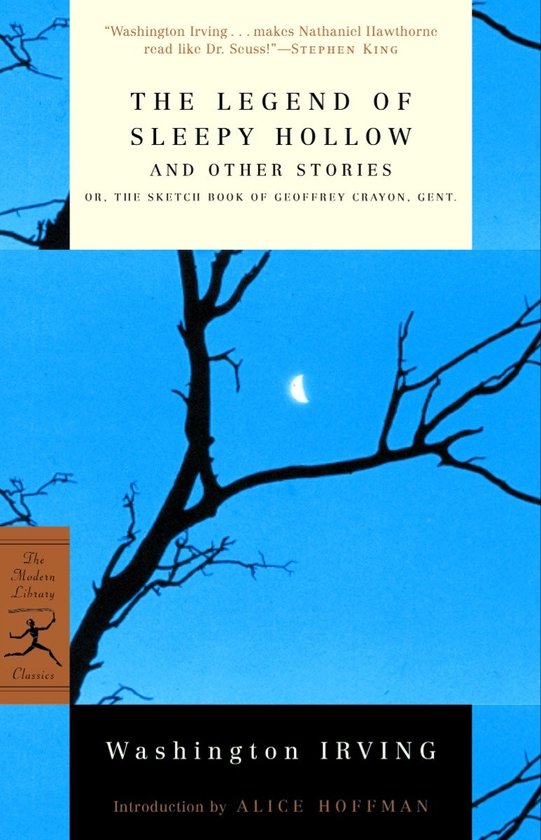 La couverture de 'The Legend of Sleepy Hollow and Other Stories' par Washington Irving. Une lune dans le ciel au-dessus de la silhouette d'un arbre.