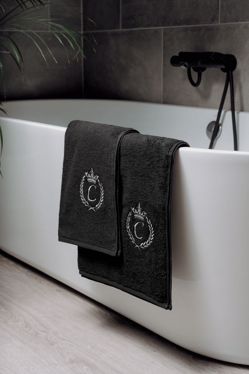 Embroidered Towel / Personalized Towel / Monogram towel / Beach Towel - Bath Towel Black Letter C 50x70