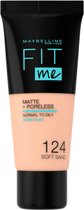 Maybelline New York - Fit Me Matte + Poreless Foundation - 124 Soft Sand - Medium Dekkende Foundation met Matte Finish voor de Normale tot Vette Huid - 30 ml