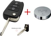 Sleutel sleutelbehuizing geschikt Kia 3-knops klapsleutel - sleutelbaard punt met inkeping rechts + batterij CR2032