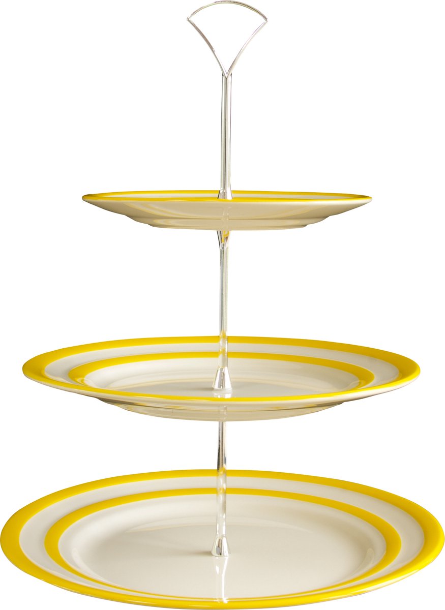 Cornishware Yellow Cake Plate 3 tier - geel wit gestreepte etagère - 3 lagen - cakestand - geel -
