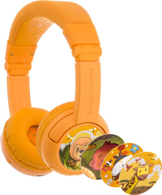 BuddyPhones PlayPlus kinder Koptelefoon Draadloos – Opvouwbaar - 75/85/94 DB volumelimiet – Gehoorbescherming kinderen – Actieve ruisonderdrukking - Bluetooth - 20 uur batterijduur - Zachte Oorkussens - Geel