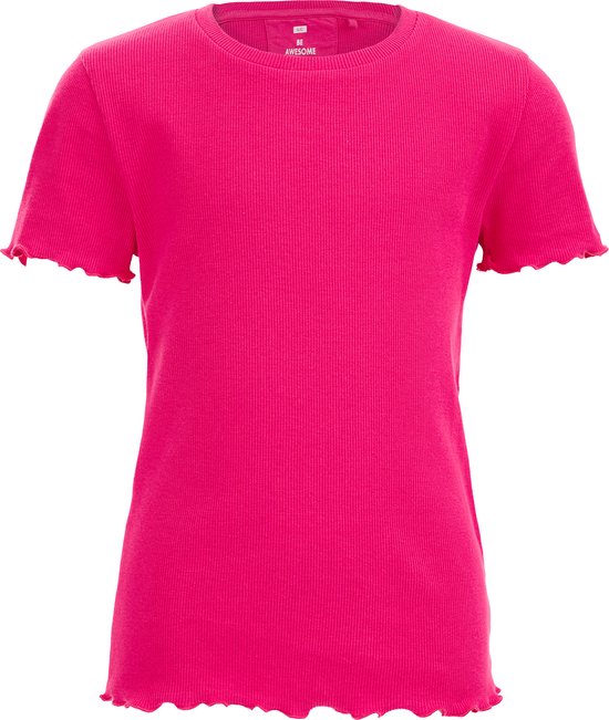 WE Fashion Meisjes slim fit T-shirt met ribstructuur