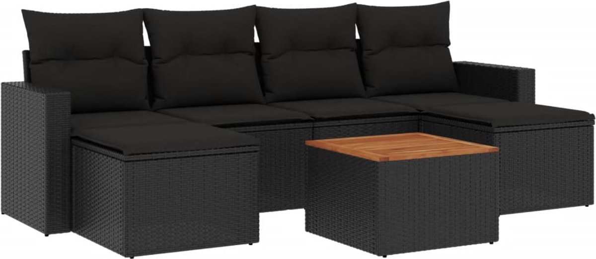 vidaXL 7-delige - Loungeset - met - kussens - poly - rattan - zwart