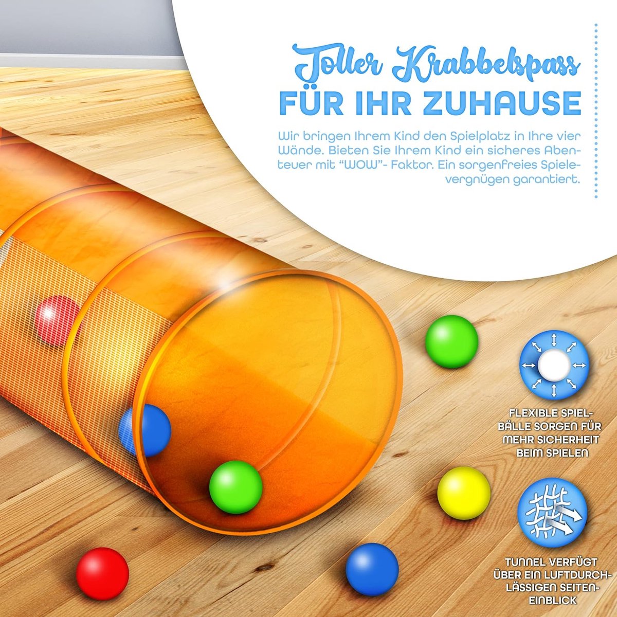 KIDUKU Pop-up Speeltent Iglo + Kruiptunnel + 200 Ballen – In- & Outdoor – Met Opbergtas – Kleurrijk Speelparadijs Voor Kinderen