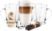 Set van 6 latte macchiato glazen met handvat en 6 lepels 350 ml