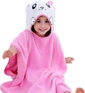 BoefieBoef 2-in-1 Hello Kitty Kat Badponcho & Badlaken | Eco Bio Katoen Dieren Zwemponcho voor Baby, Peuter & Kind - Multifunctioneel Strandaccessoire - Duurzaam en Comfortabel - Roze Wit