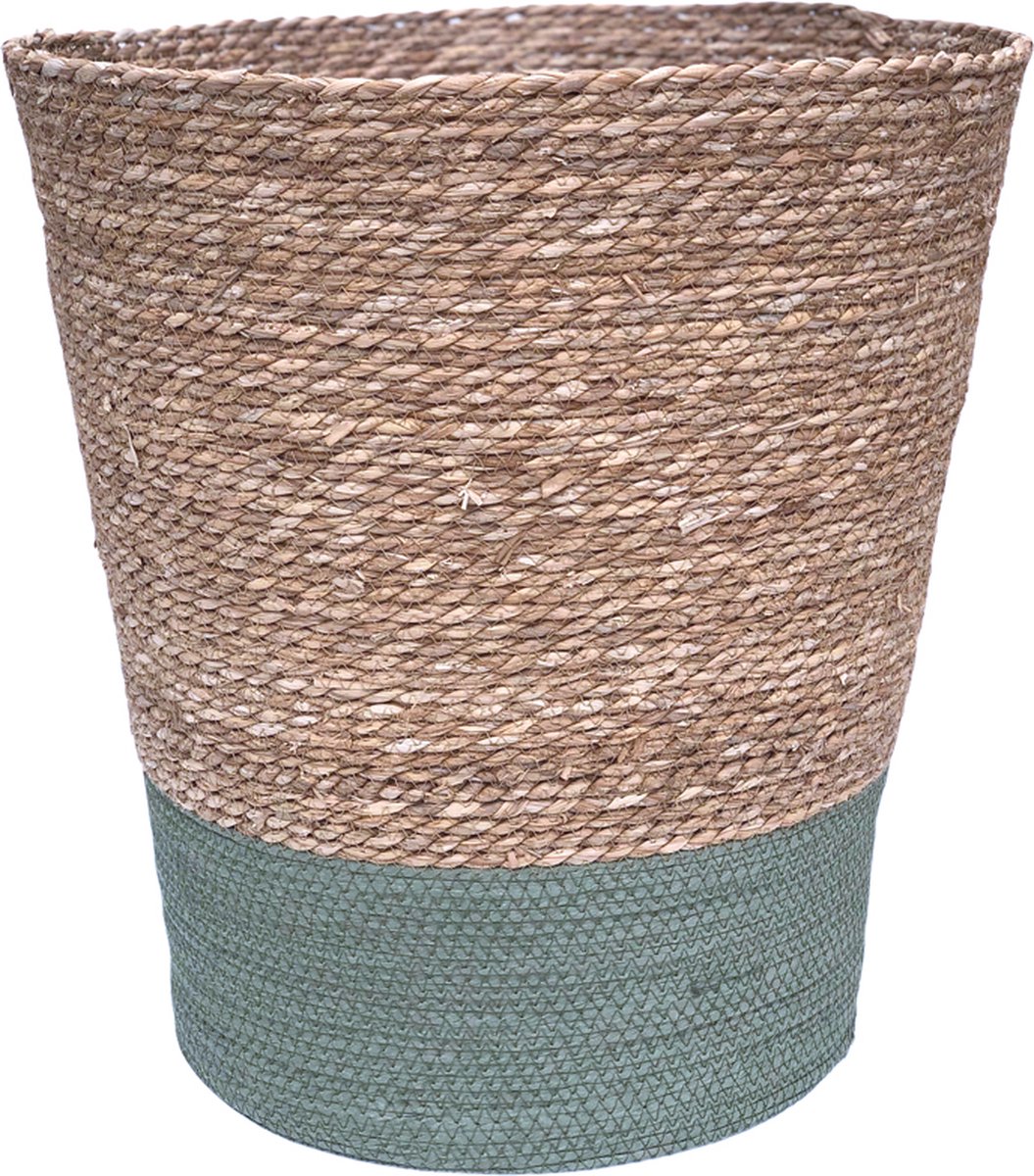 Goedkoopste Lavandoux - Wasmand - Zeegras - Naturel/Groen - Ø40 x H45 cm