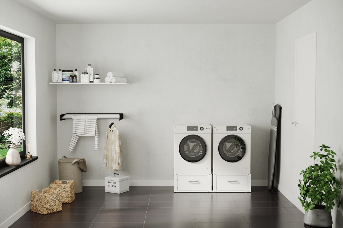 Wasophoogte® Wasmachine verhoger met lade - Wasmachine kast - Wasmachine opbouwmeubel - Wasmachine sokkel - 31cm hoog - Wit - Universeel- Dubbel thumbnail 3
