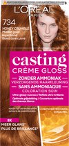 2x L'Oréal Casting Crème Gloss Semi-Permanente Haarkleuring 734 Honey Crumble - Midden Goud Koperblond