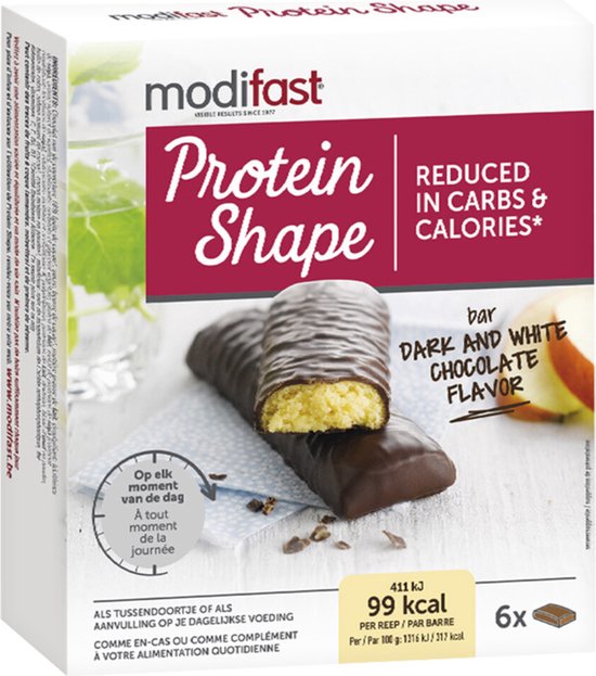 Foto: Modifast protein shape reep pure witte chocolade 6 stuks eiwitreep