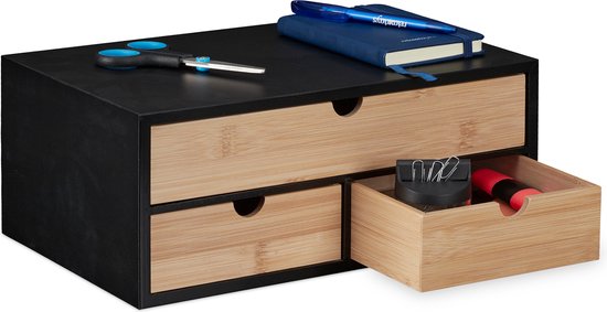 Organisateur de bureau Relaxdays - avec 3 tiroirs - plateau de bureau en bambou - fournitures de bureau - moderne