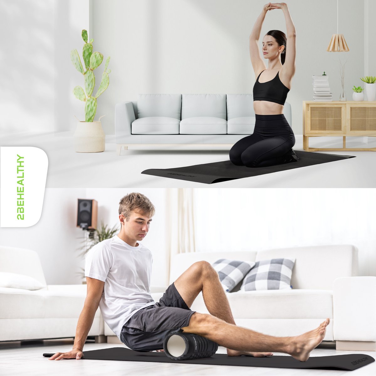 2BEHEALTHY Yogamat & Foamroller Set - Yogamat Antislip 0,8 m - Sportmat - Joga Mat - Fitnessmat - Meditatiemat - Exercise Mat - Massage Roller - Foamrol thumbnail 2
