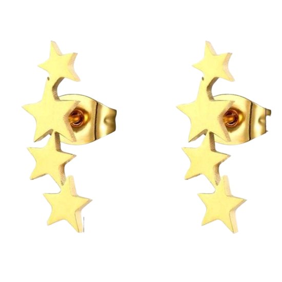 Aramat Jewels - Zweerknopjes 4 sterren oorbellen - 13mm - Goudkleurig chirurgisch staal - Een stralende en elegante keuze - Geschikt voor dames - Cadeautip - Feestdagen