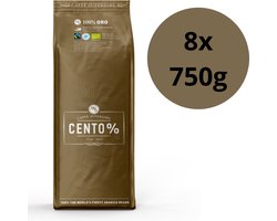 Cento% Oro - 1 doos: 8 x 750 gram - Donker gebrande koffiebonen - Biologisch & Fairtrade - 100% Arabica