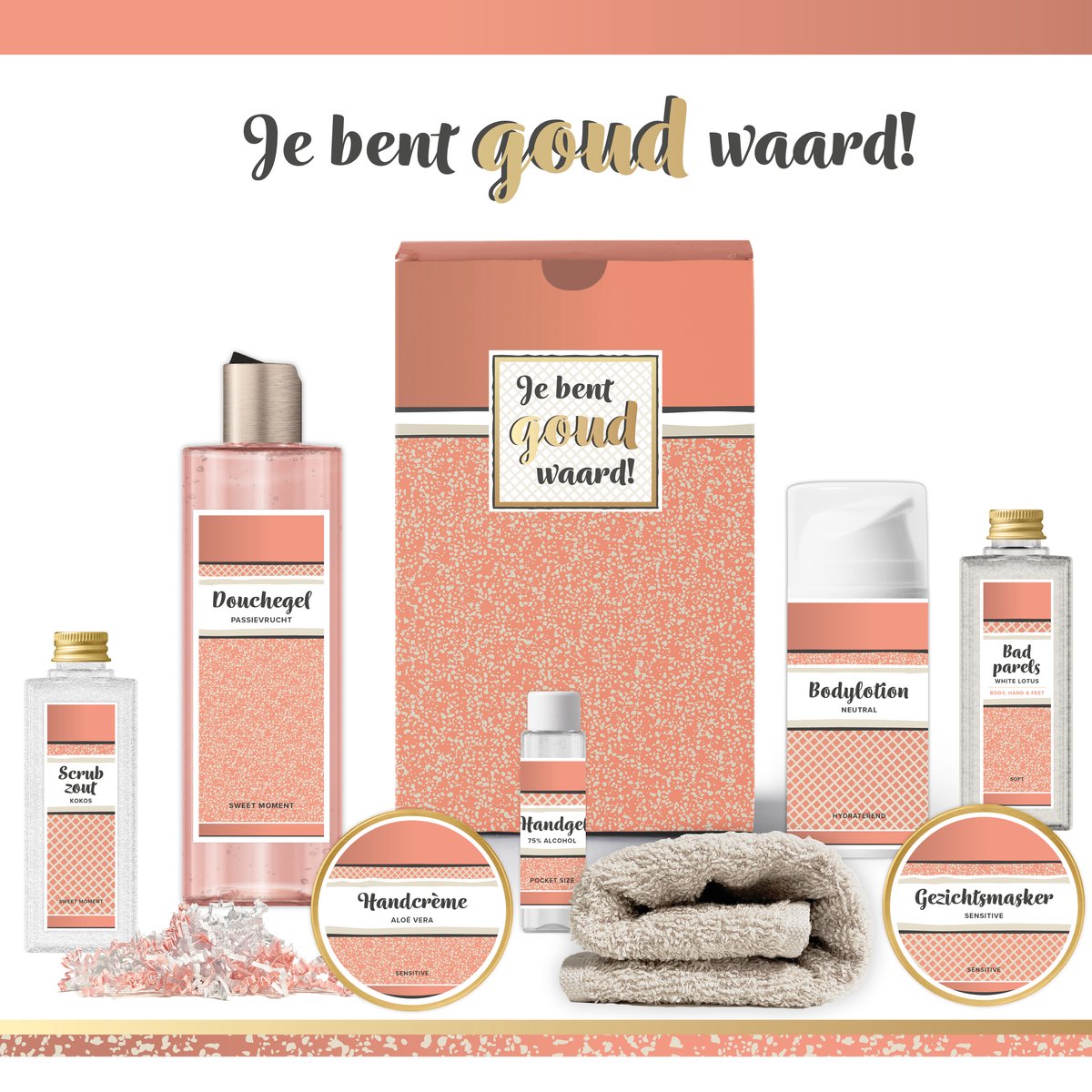 Goedkoopste Geschenkset “Je bent goud waard!” - 8 producten - 750 gram | Luxe Cadeaubox voor haar - Wellness Pakket Vrouw - Giftset deluxe Verjaardag - Moederdag - Kerstpakket Gift Kerst - Bedankt Cadeau - Collega Moeder Vriendin Vrijwilliger Zorgwerker - Roze
