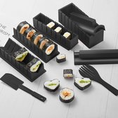 Sushi Makerset, 20 artikelen kit voor beginners om zelf te maken, met rijstrolvormen, vork, mes, rolmat, staafjes, compleet (zwart)
