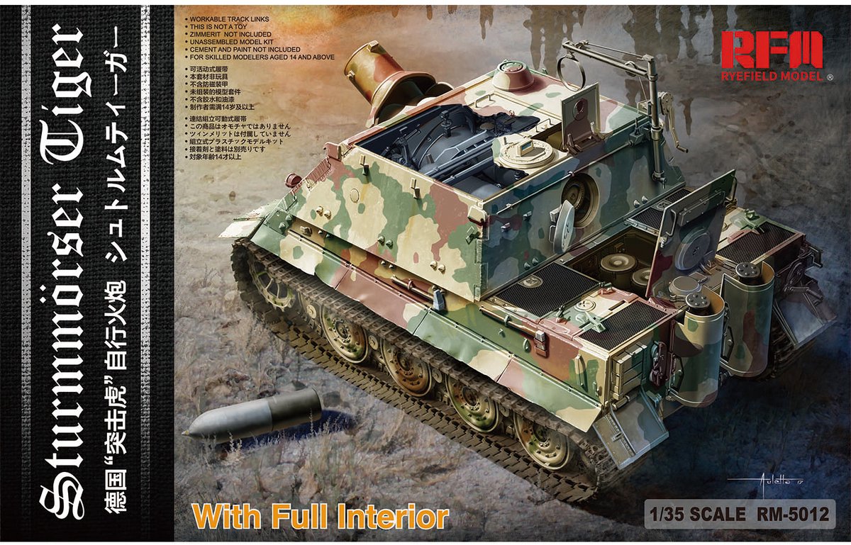 Rye Field Model Modelbouwpakket Militaire voertuigen - 5012 Sturmmörser Tiger RM61 L/5,4 / 38 cm with Full Interior Plastic - 1:35 - Modelbouw