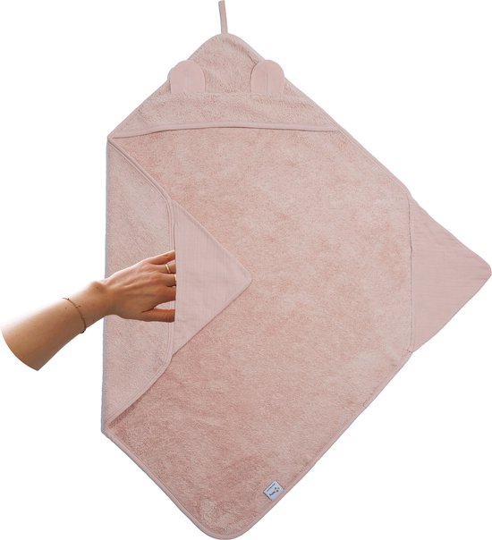 Nifty 2-in-1 Badcape - Badstof met hydrofiel - Badcape baby - Badcape 100x100 - Blush