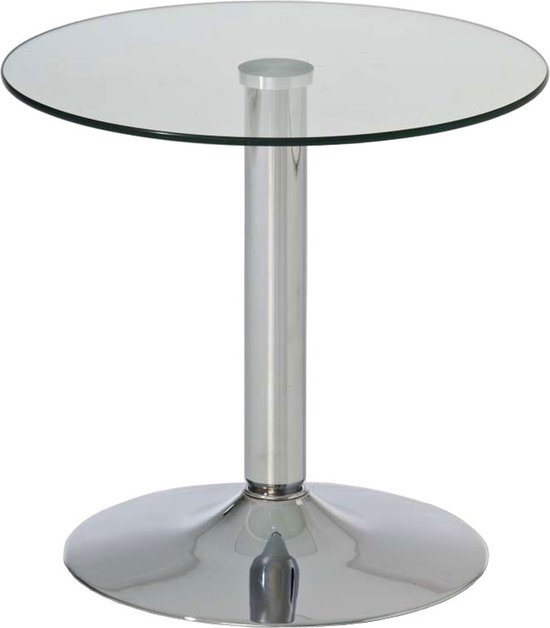 In And OutdoorMatch Glazen Tafel Stephani - Ø 50 cm - Glas en Metaal - Chroomlook - Opvallend design