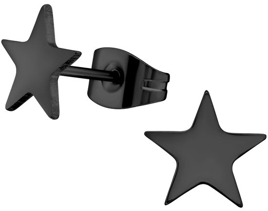 CS Joy - ster oorbellen - Chirurgisch staal - 8 mm - zwart - ip/pvd black plated