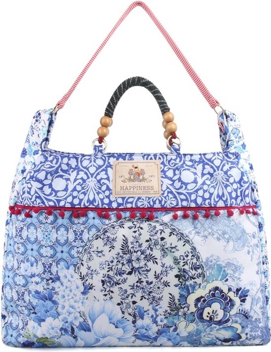 A Spark of Happiness | Strand tas blauw bloemen print | Weekend tas blauw gebloemd | dames, vrouwen |LU2335
