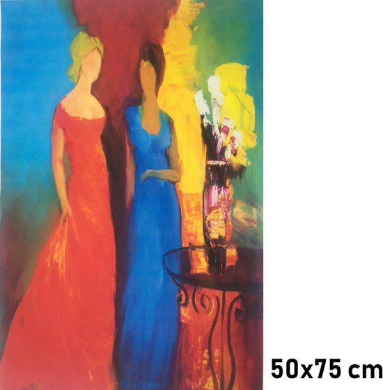 Allernieuwste.nl® Canvas Schilderij Twee Dames Modern Abstract - Kunst aan je Muur - Modern Abstract Minimalistisch - veelkleurig - 50 x75 cm