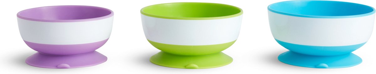 Munchkin Suction Bowls - Kommetjes met Zuignap - Per 3 Stuks - Vaatwasser en Magnetronbestendig - Vanaf 6 Maanden - Paars/Groen/Blauw - Munchkin