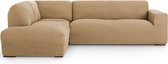 Bankhoes Milos Hoek Chaise Longue Links Beige - Elastisch & Antistatisch - Bankhoezen voor hoekbank