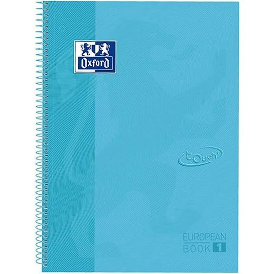 Oxford École Europeanbook - carnet - bordure colorée - A4+ - losange 5mm - 80 feuilles - 4 trous - couverture rigide - bleu pastel