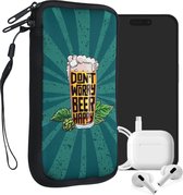 kwmobile hoesje voor smartphones XL - 6,7/6,8" - hoes van Neopreen - don't worry beer happy design - oranje / groen / petrol - binnenmaat 17,2 x 8,4 cm