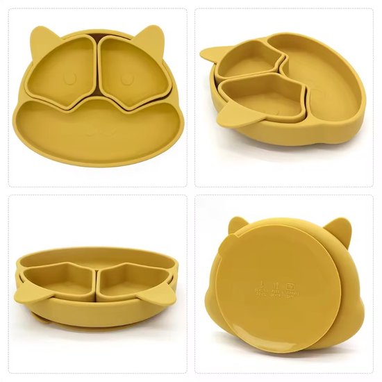 MOJINL Kinderbord met zuignap, antislip, siliconen, babybord, BPA-vrij, babybord, kindertafelset, babyservies, vaatwasmachinebestendig voor peuters, 3 stuks (grijs/beige/oranjerood MOJINL Kinderbord met zuignap, antislip, siliconen, babybord, BPA-vrij, babybord, kindertafelset, babyservies, vaatwasmachinebestendig voor peuters, 3 stuks (grijs/beige/oranjerood