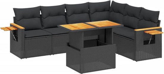 vidaXL - 7-delige - Loungeset - met - kussens - poly - rattan - zwart