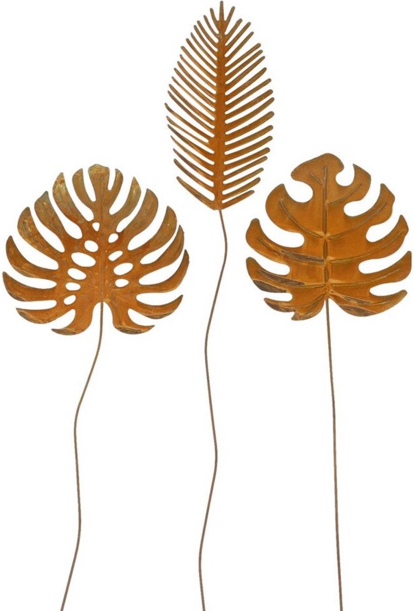 Dream-Garden Dream-Living Tuinstekers bloemstekers bladeren metaal tuindecoratie XXL 102 cm Set van 3