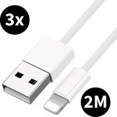 3x USB Kabels - 2 Meter - Geschikt voor Apple iPhone en iPad Oplaadkabel