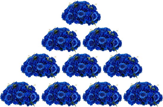 BLOSMON kunstbloemen kunstbloemen tafel bruiloft decoratie 10 stuks grote koningsblauwe kunstrozen hortensia's zijden nepbloemen voor middelpunt tafeldecoratie bloemenbal boeketarrangementen huisfeestdecoratie