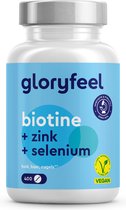 gloryfeel - Biotine + Zink + Selenium - 400 tabletten (13 maanden) - Vitamines voor huid, haar en nagels* hoog bio-beschikbaar