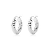 Paragon Cat.925 Silver Ripple Minimalist Large Hoop Earrings