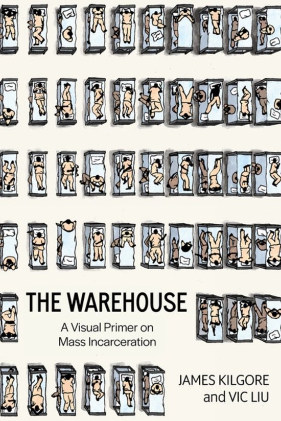 Cover van 'The Warehouse: A Visual Primer on Mass Incarceration'. Getekende figuren in kleine cellen.