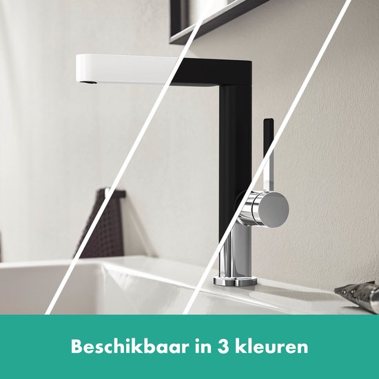 Collage van wastafelkraan in chroom, zwart en wit.