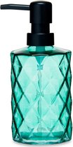 Berilo zeeppompje/dispenser Diamond - groen transparant - glas - 18 x 7 x 9 cm - 410 ml - badkamer/toilet/keuken