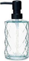 Berilo zeeppompje/dispenser Diamond - helder transparant - glas - 18 x 7 x 9 cm - 410 ml - badkamer/toilet/keuken