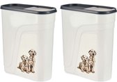 Gondol huisdieren voedsel/voercontainer - 2x - voorraad box - kunststof - 4.0 liter - strooibus dispenser - katten/honden en meer