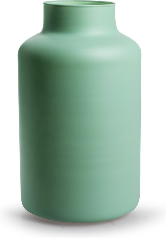 Jodeco Bloemenvaas Gigi - mat groen - eco glas - D14,5 x H25 cm - melkbus vaas