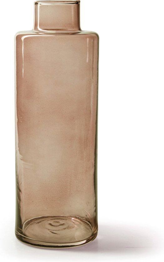 Jodeco Bloemenvaas Willem - transparant beige glas - D11,5 x H26 cm - fles vorm vaas