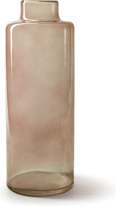 Jodeco Flower Vase Willem - verre beige transparent - D11,5 x H32 cm - vase forme bouteille