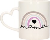 Bellatio Decorations Cadeau koffie/thee mok voor mama - wit met hartjes oor - pastel - Moederdag