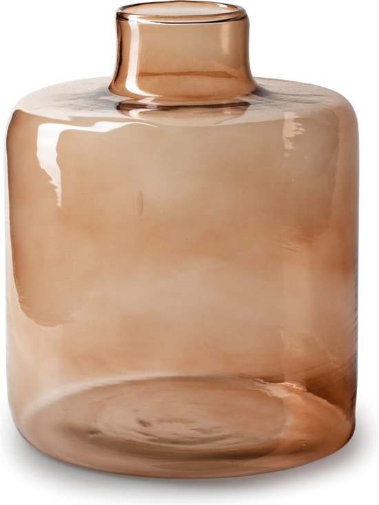 Jodeco Bloemenvaas Willem - transparant beige glas - D19 x H23 cm - fles vorm vaas