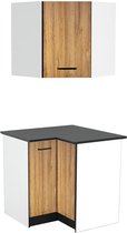 Hoekkeukenkastjes - 1 onderkast en 1 bovenkast - 2 deurtjes - Houtlook & zwart - TRATTORIA L 88 cm x H 85 cm x D 88 cm