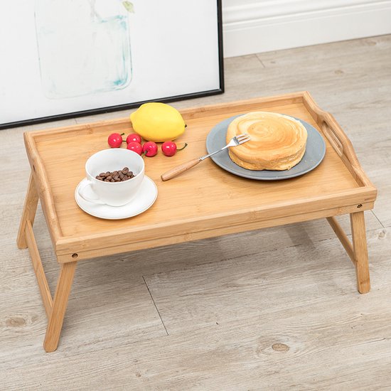Multifunctionele Bamboe Bedtafel - Ideaal voor Ontbijt op Bed & Laptopgebruik - Opklapbaar en Draagbaar met Antislip Rand 50*30*6CM